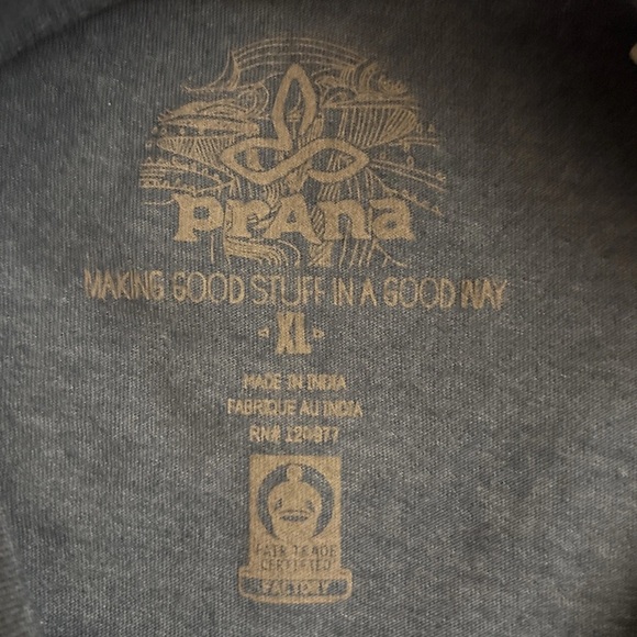 Prana Men's T Shirt XL Denim Blue Short Sleeve Cotton Blend Outdoors Gray Pocket - Picture 3 of 6